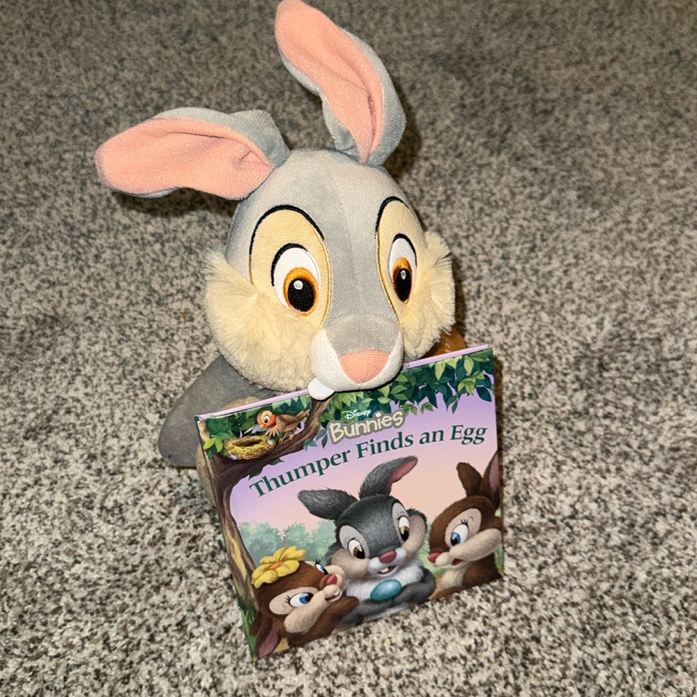 Disney book and bunnie, thumper finds an egg